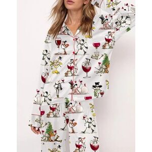 Sheshow "Winey Snowman" Long Pajama Set Size L Christmas Holiday Colorful NWT